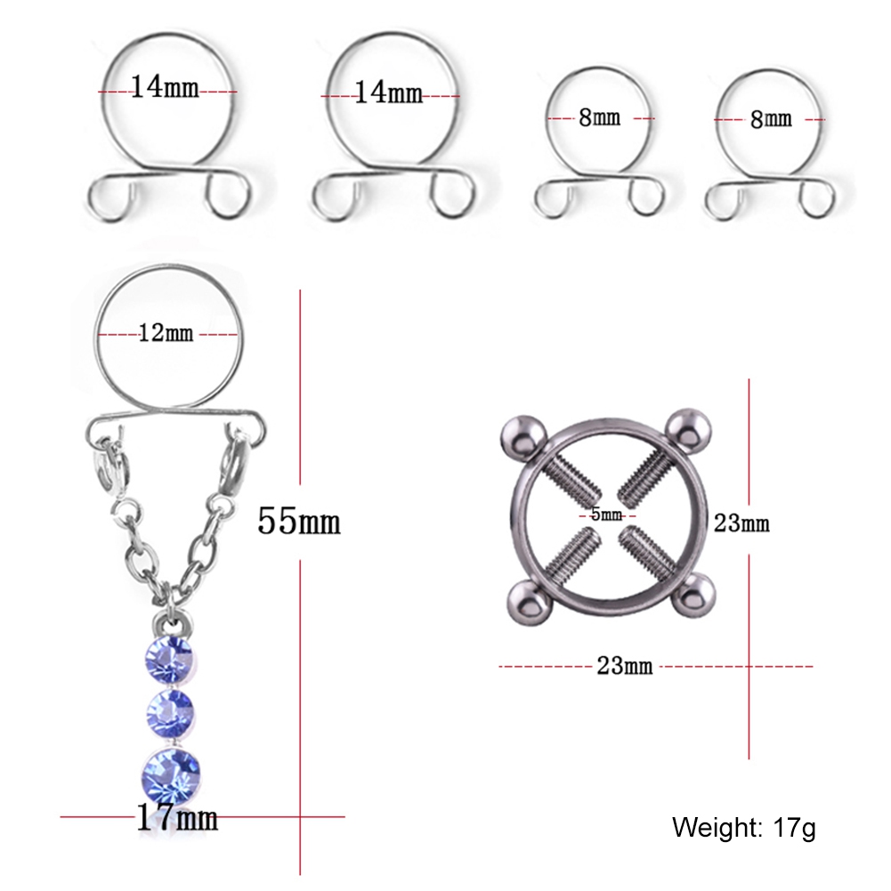 Fashion Water Drop Screw Non Pierced Nipple Ring Set Nipple Ring Body Jewelry (Blue) - Image 2