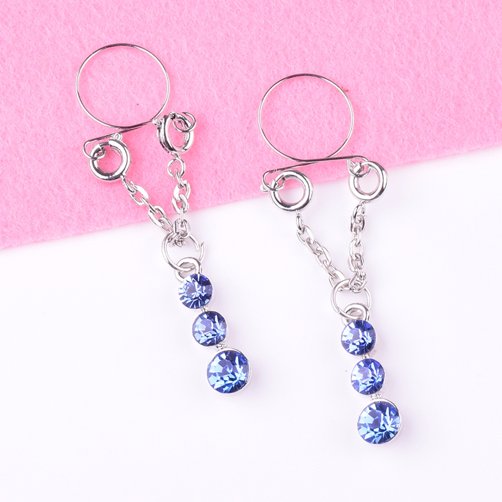 Fashion Water Drop Screw Non Pierced Nipple Ring Set Nipple Ring Body Jewelry (Blue) - Image 7
