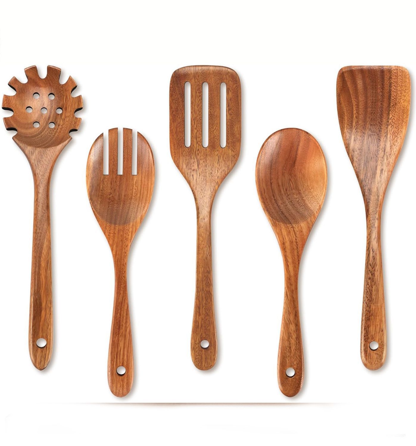 Wooden Kitchen Utensils, Teak Cooking Set, Acacia Wood Kitchen Utensils/Kitchen Set, Scratch Resistant and Heat Resistant 5set-A - Image 1