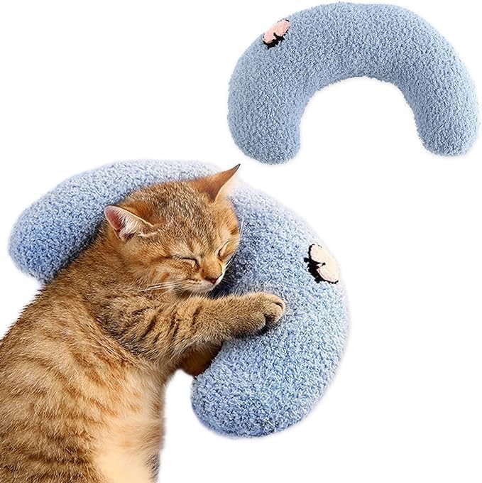 Comforting Cat Pillow for Anxious Dogs, Soft U-Shaped Dog Bed with Plush Toy for Better Sleep - Image 1