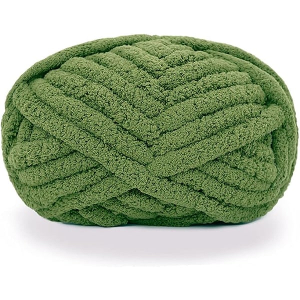 Large Jumbo Super Soft Chunky Knitted Chenille Yarn for Hand Crocheting Blankets - Olive Green - Image 1
