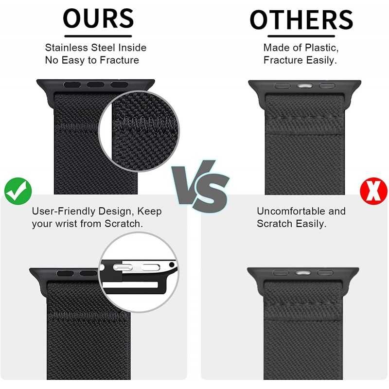 Compatible with Apple Watch 42/44/45/49 mm Adjustable Elastic Nylon Strap Black - Image 5