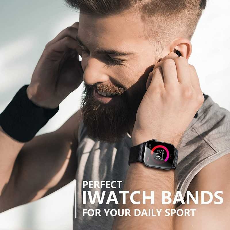 Compatible with Apple Watch 42/44/45/49 mm Adjustable Elastic Nylon Strap Black - Image 6