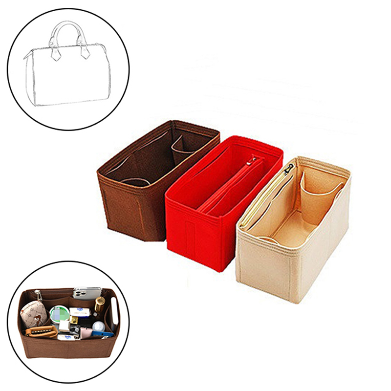 Bag Organizer Felt Fabric Insert 25 30 35 Makeup Handbag Khaki StyleC A - Image 3
