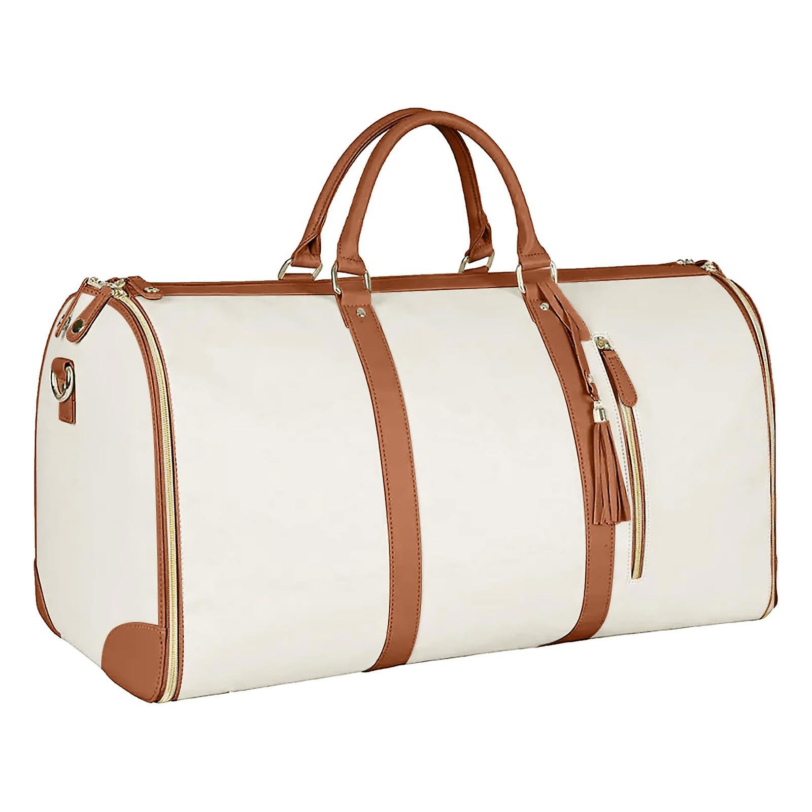 2-in-1 Foldable PU Leather Travel Bag, Convertible Suitcase, Travel Garment Bag for Women White - Image 1