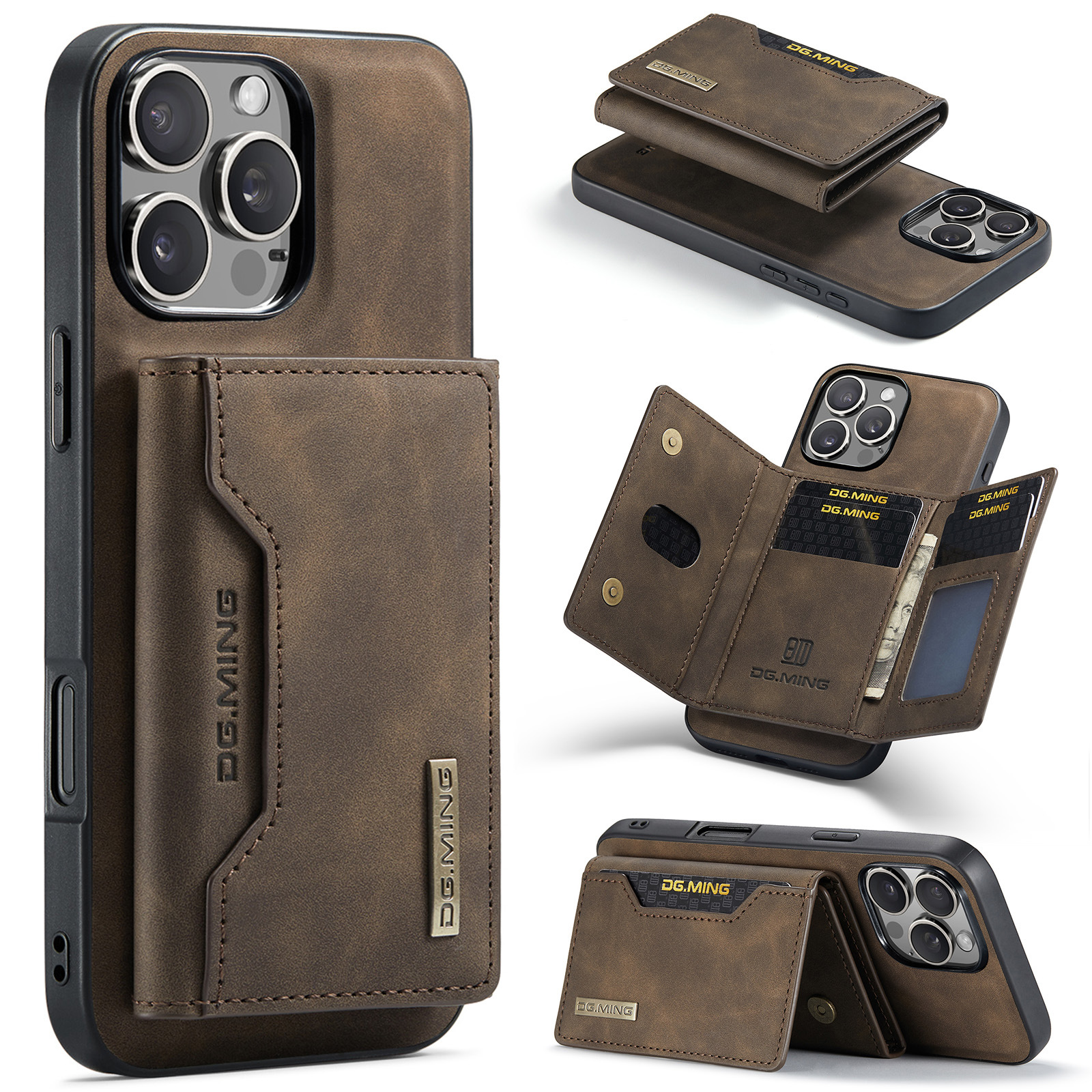 Magnetic iPhone 16 Pro Case with Card Pocket Compatible with iPhone 16 Pro Coffee Color - Image 1