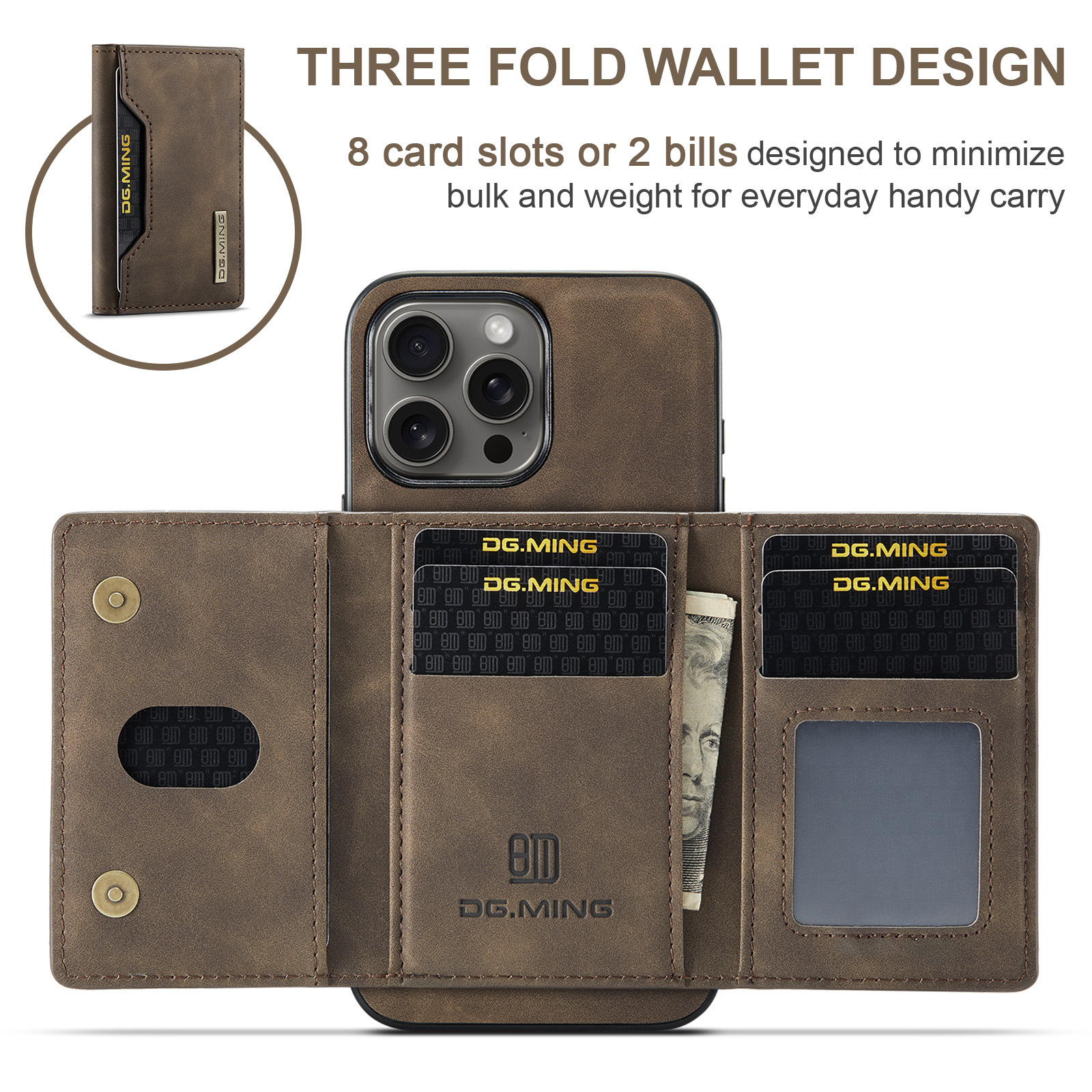 Magnetic iPhone 16 Pro Case with Card Pocket Compatible with iPhone 16 Pro Coffee Color - Image 2