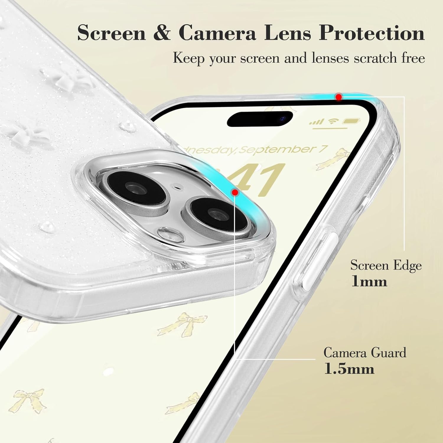iPhone 15 Plus Case, Bling Glitter 3D Bowknot Protective Cover, Crystal Clear Sparkly White Slim Soft Durable Case Compatible with iPhone 15 Plus - Image 2