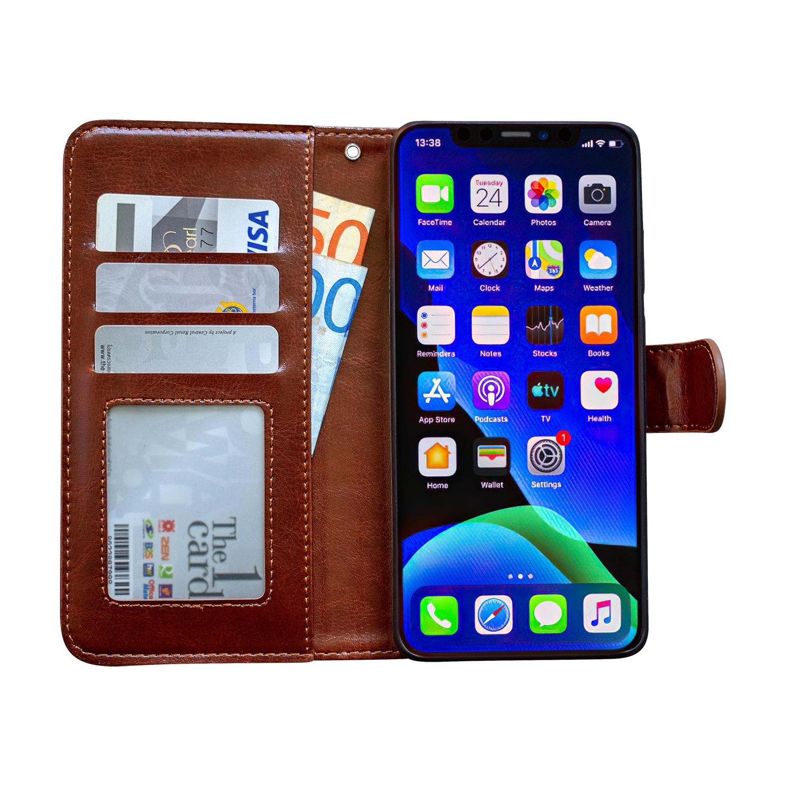 iPhone 12 Leather Case Protection Black Compatible with iPhone 12 - Image 3