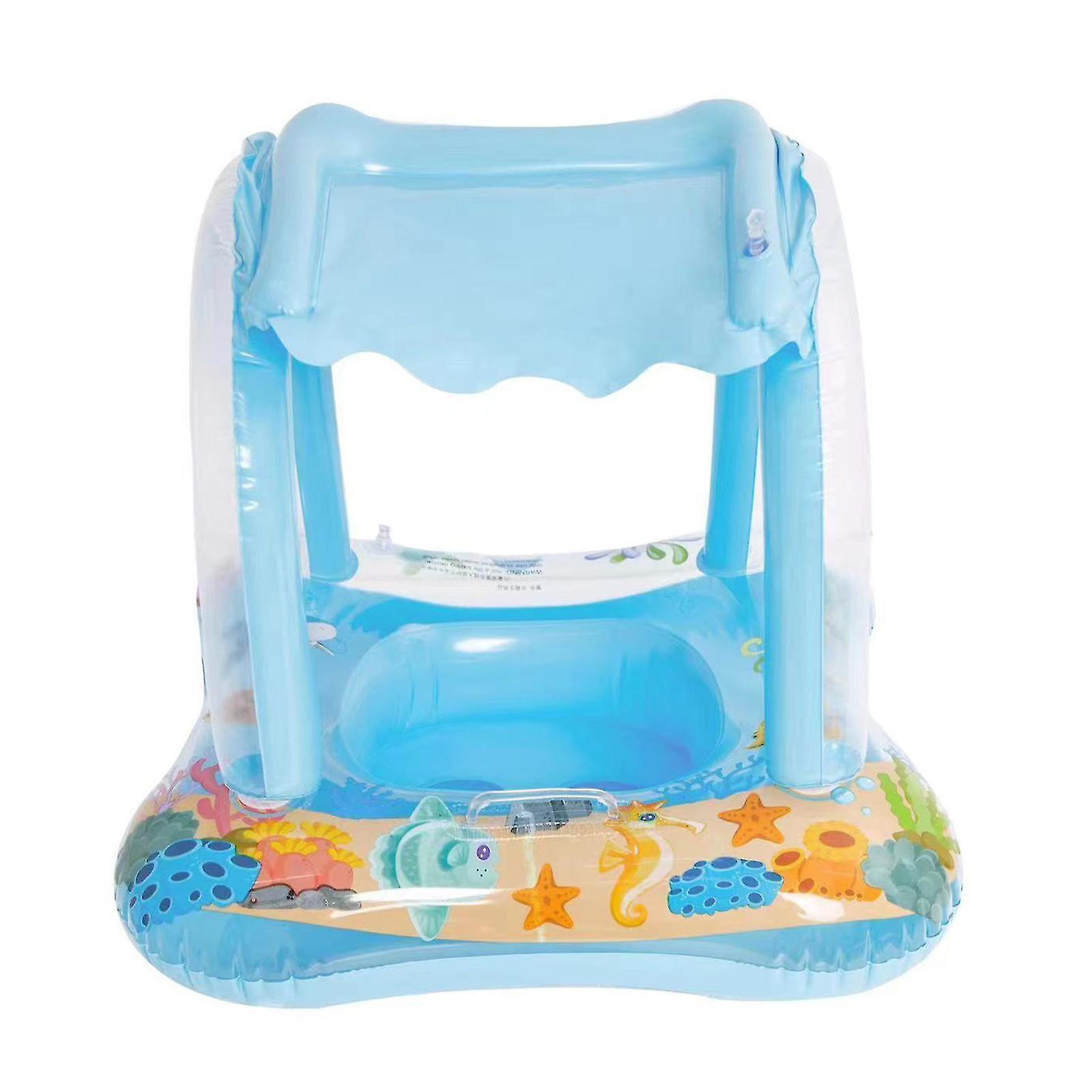 Baby Swim Ring Inflatable Pool Float with Handle UPF 50+ Sun Protection for Children 3 to 36 Months Blue - Image 1
