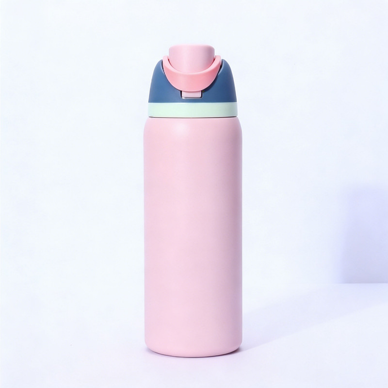 Insulated Stainless Steel Water Bottle with Straw,Pink color blocking & 24 oz, BPA-Free, for Travel, Sports, Outdoors - Image 1