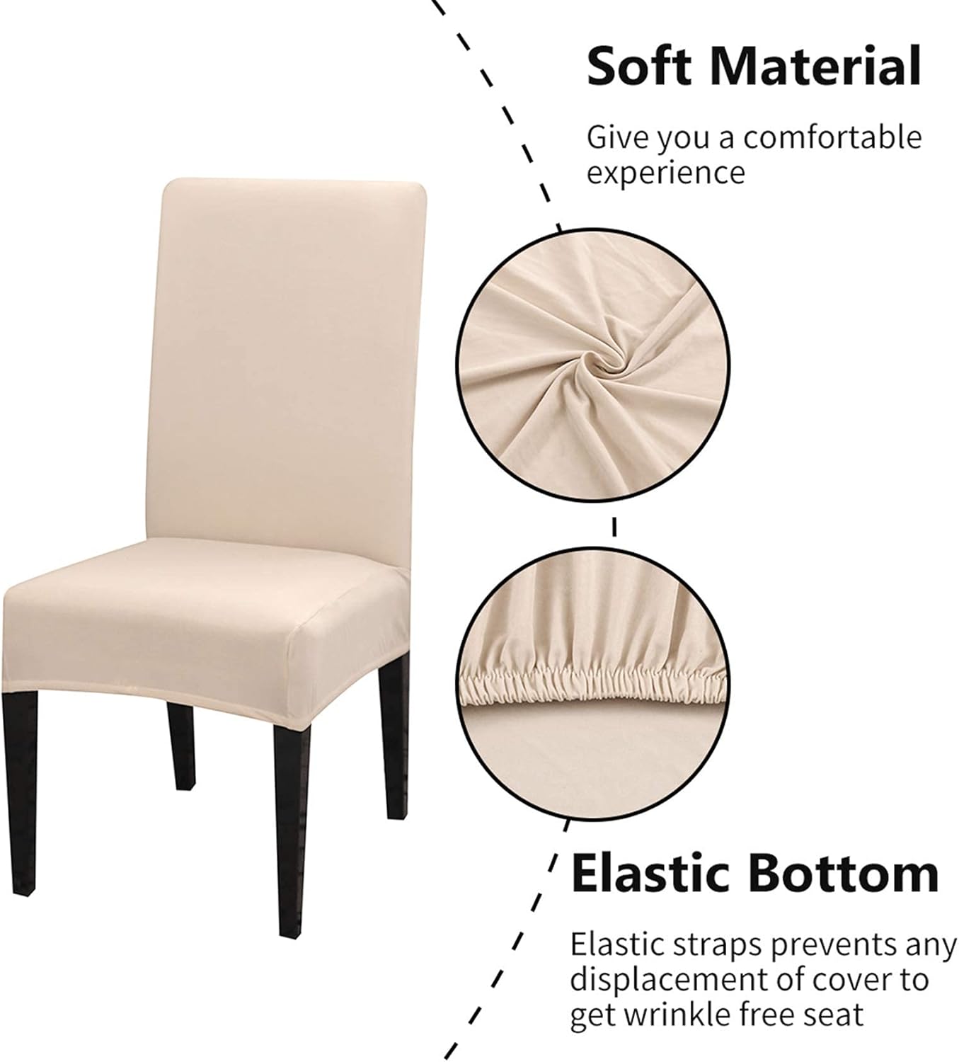 Dining Room Chair Covers, Stretchy Washable Removable Set of 6 Beige Seat Protectors Compatible with Hotel Chairs - Image 3
