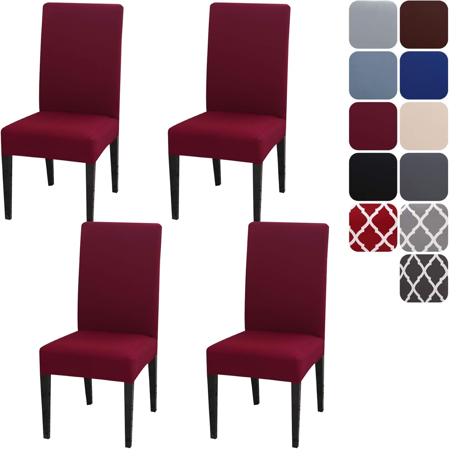 Stretch Washable Chair Covers Set of 4 Wine Red Removable Slipcovers for Hotel Decoration - Image 1