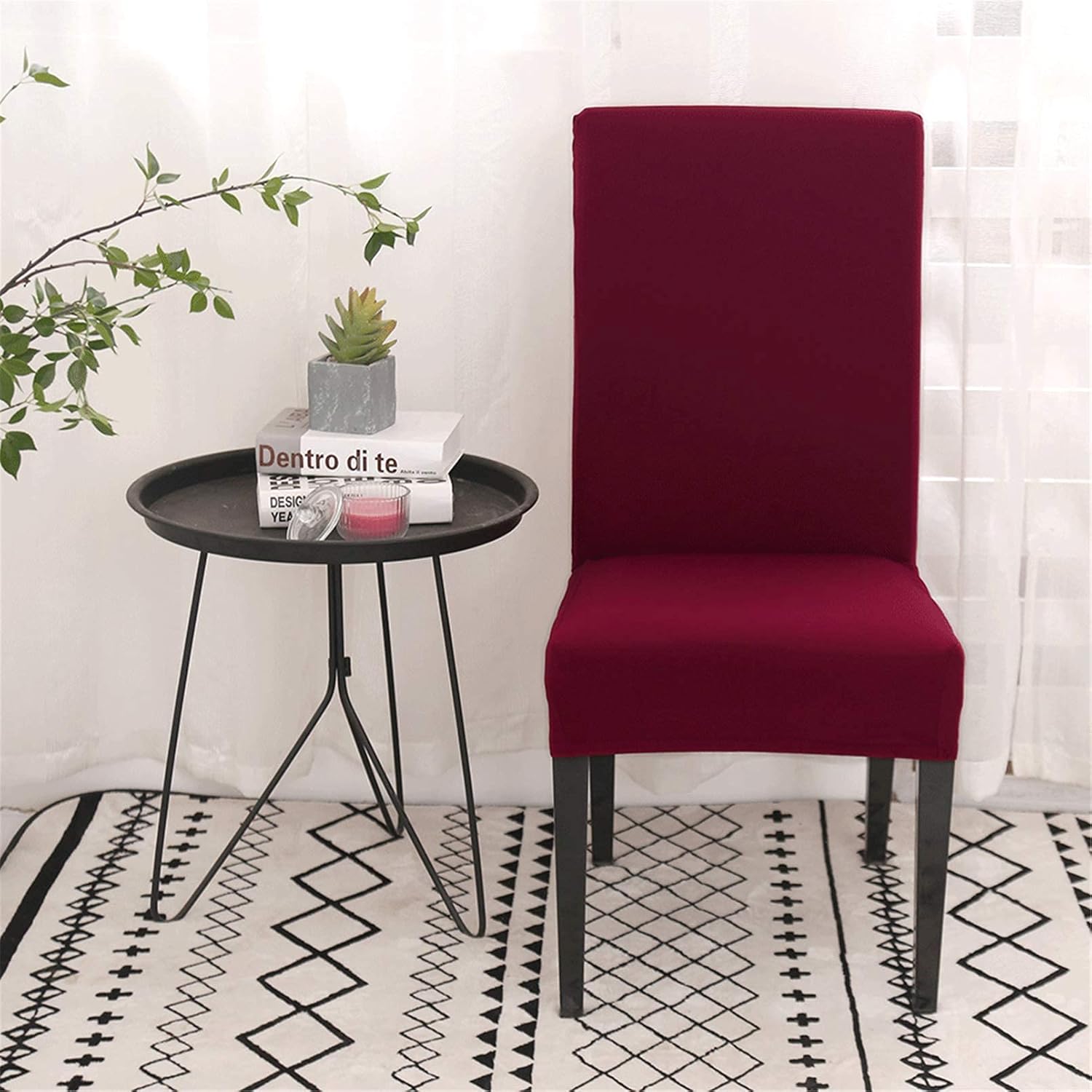 Stretch Washable Chair Covers Set of 4 Wine Red Removable Slipcovers for Hotel Decoration - Image 4