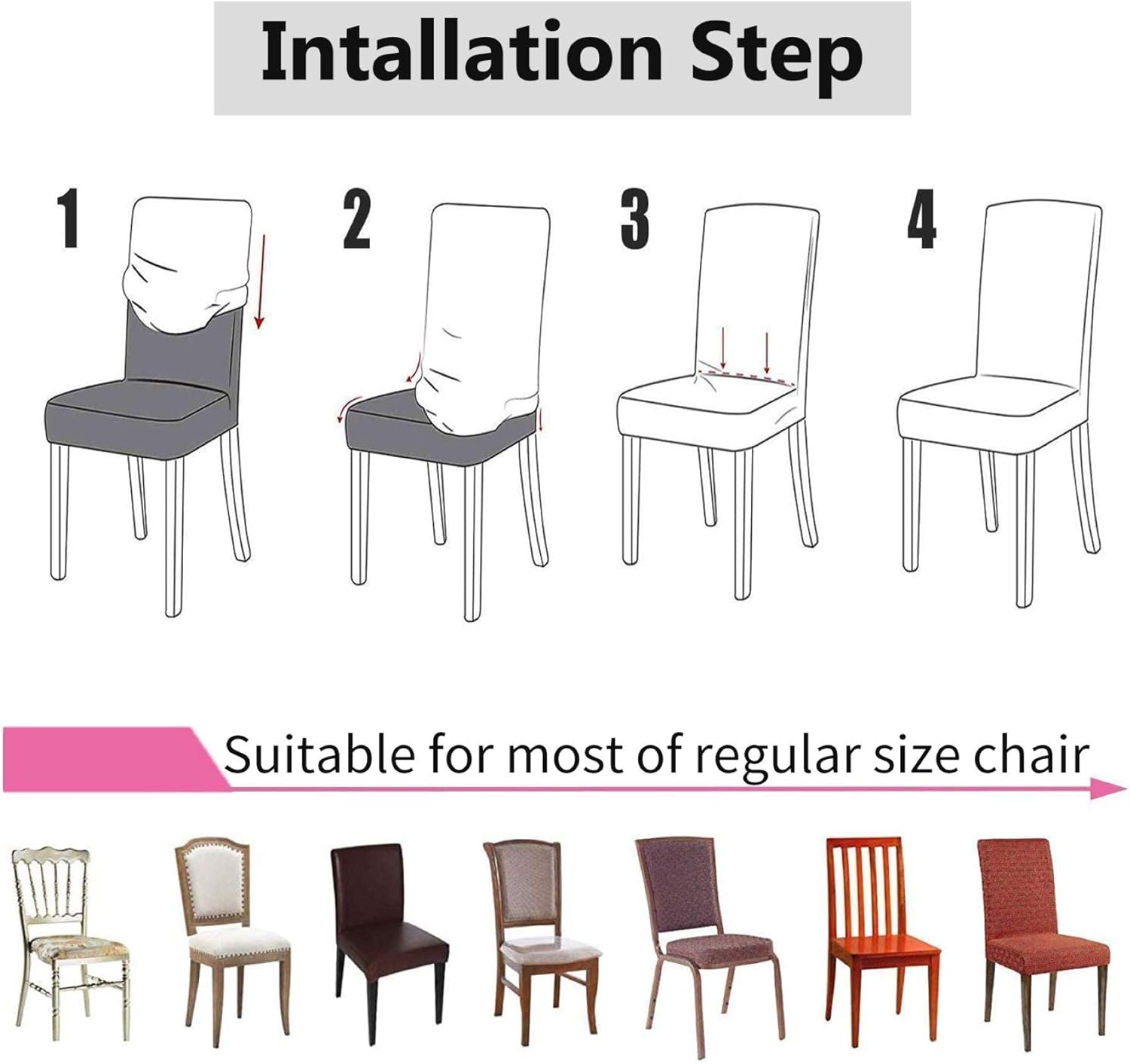 Stretch Removable Washable Chair Covers Set of 4 or 6, Wine Red Hotel Chair Slipcovers Decorations Seat Covers 6pcs - Image 5