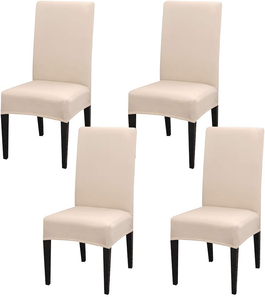 Stretch Washable Chair Covers Set of 4, Removable Slipcovers for Hotel, Beige - Image 1