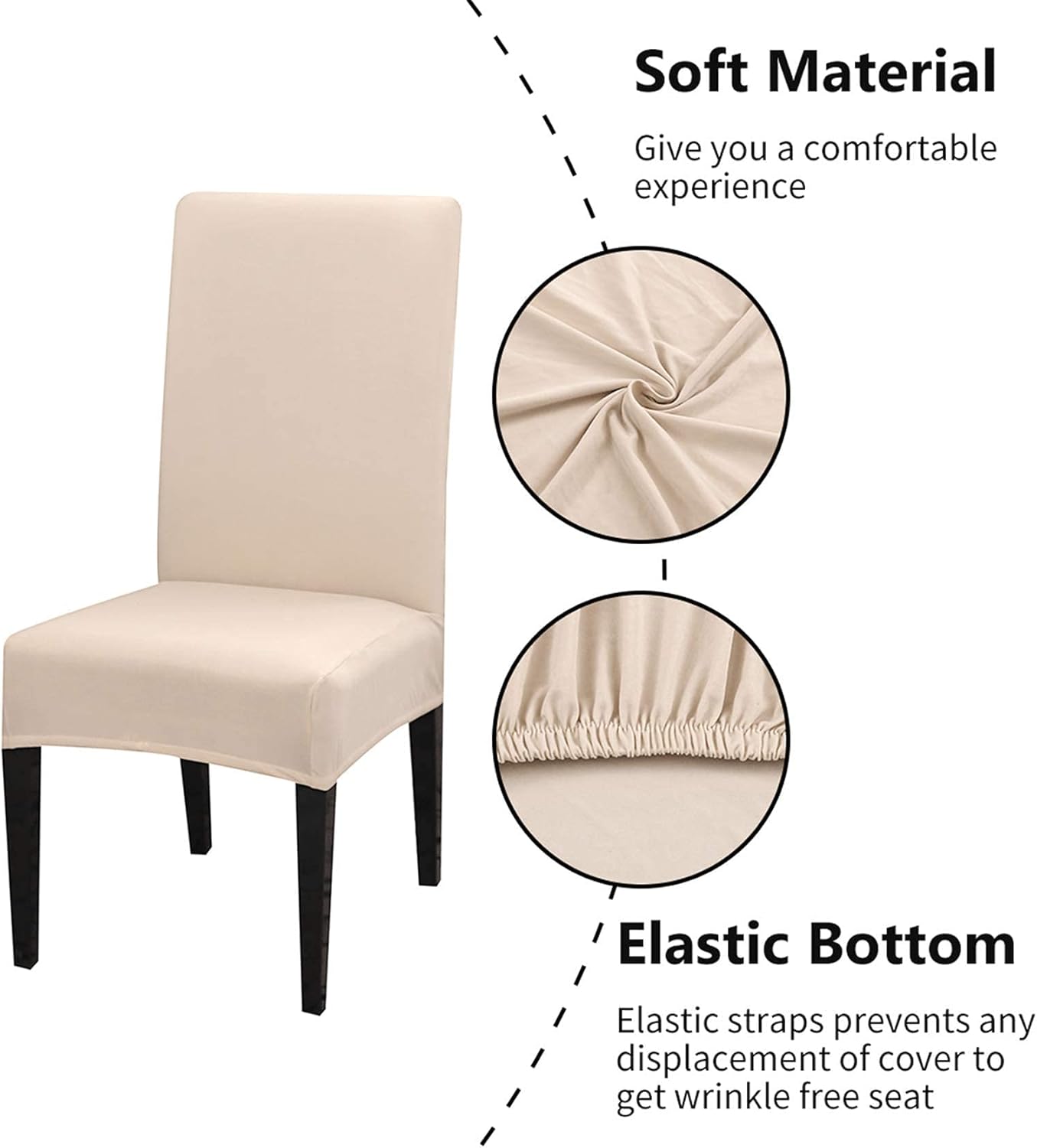 Stretch Washable Chair Covers Set of 4, Removable Slipcovers for Hotel, Beige - Image 2