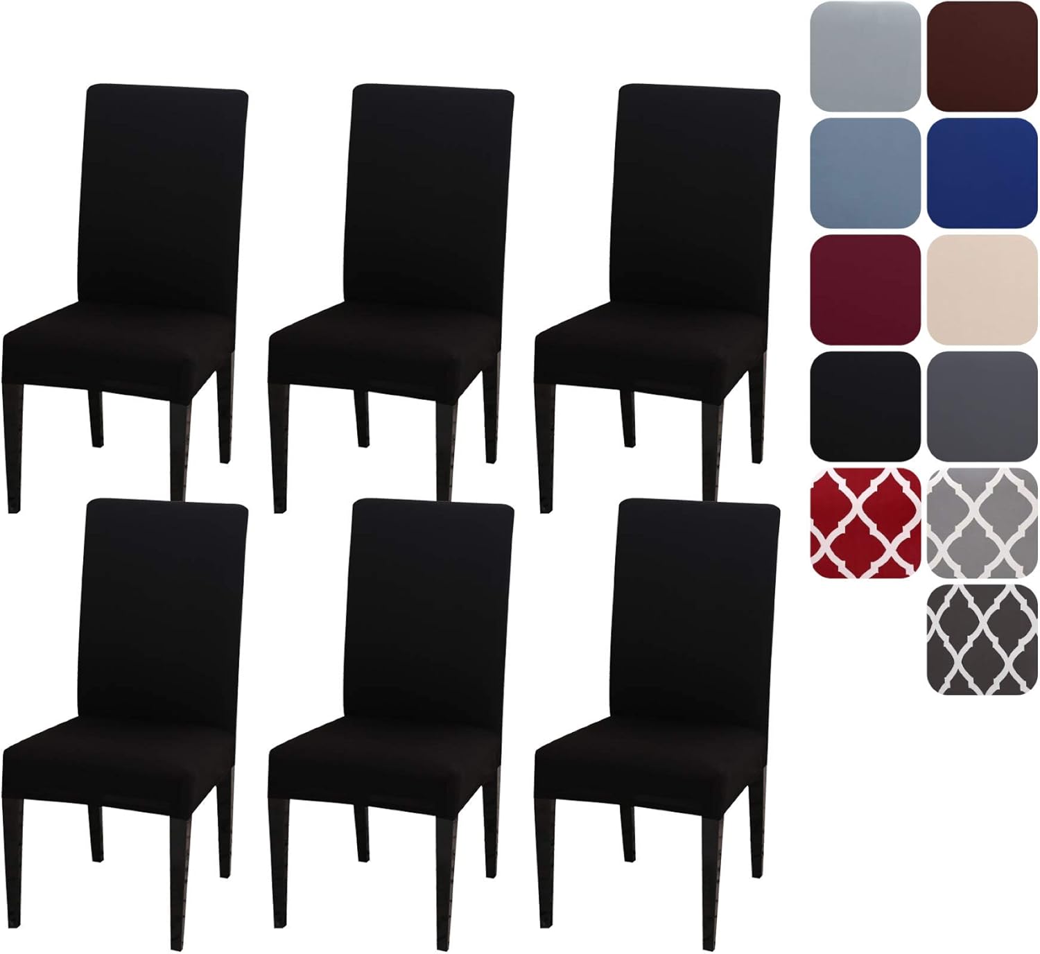 Dining Room Chair Covers Stretchy Washable Set of 6 Black Seat Covers for Hotels Removable Decorative Covers - Image 1