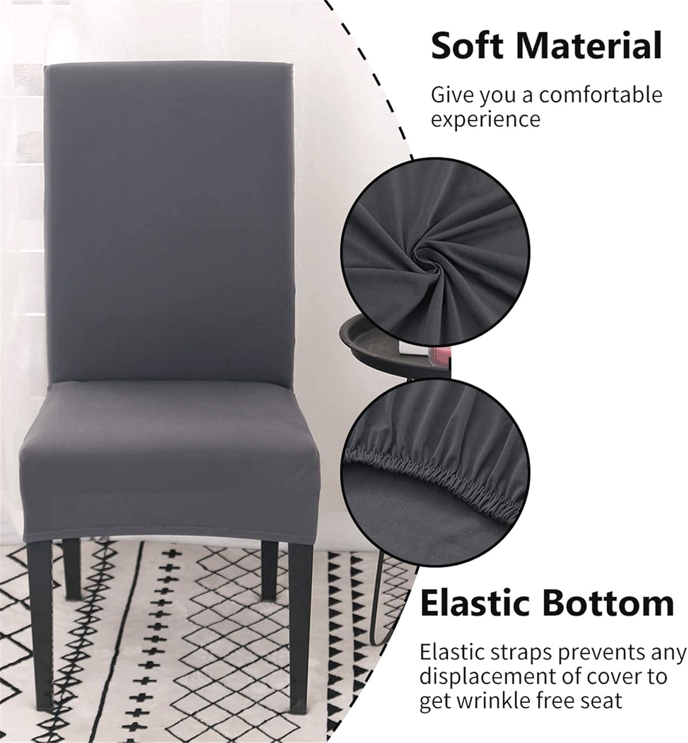Stretch Washable Chair Covers Set of 4, Removable Decoration Protection Seat Covers for Hotel Use grey-tfrf grey - Image 2