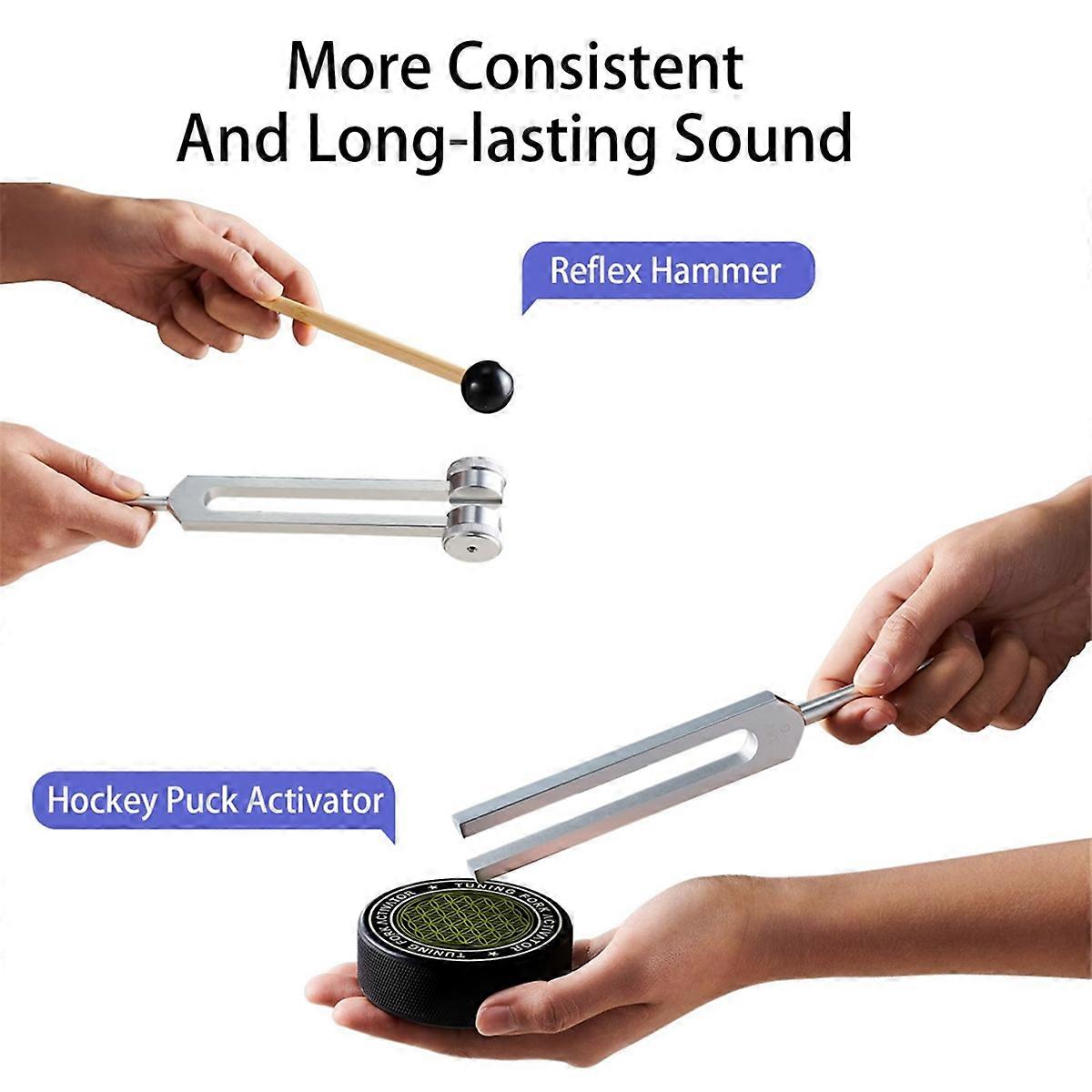 Healing Tuning Forks Set with 128Hz 136.1Hz 256Hz 384Hz Frequencies and Hockey Puck Activator for Chakra Sound Therapy - Image 4