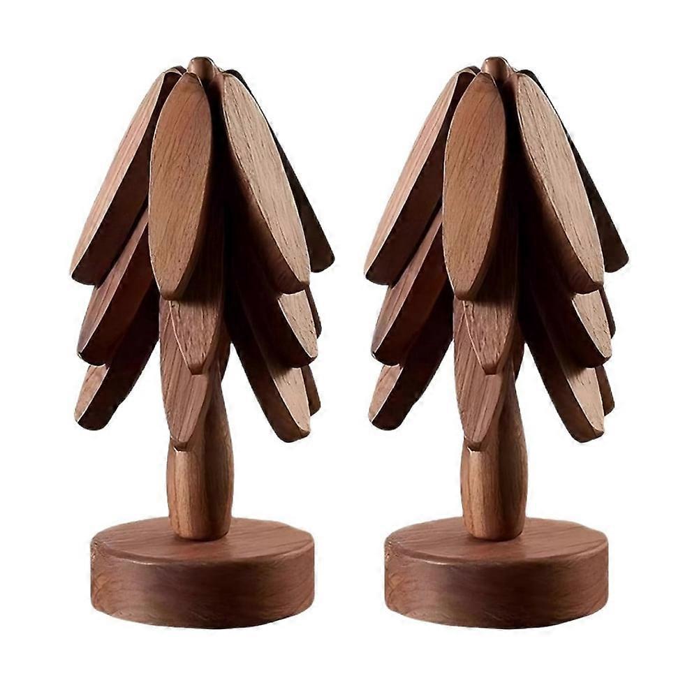 Tree Shape Wooden Coasters Set of 2, Wooden Insulation Mat - Image 1