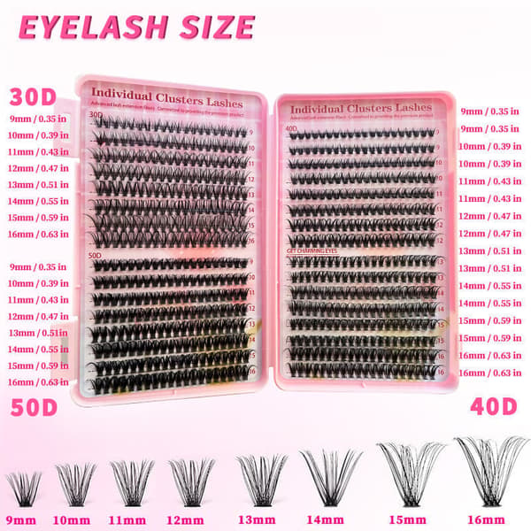 Eyelash Extension Kit with D-Curl for Beginners, Individual False Eyelashes, Pre-made Cluster Lashes, 30+40+50D - Image 2