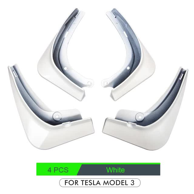 Tesla Model 3 Mud Guards Set of 4 Front and Rear Fenders White Compatible with Tesla - Image 1