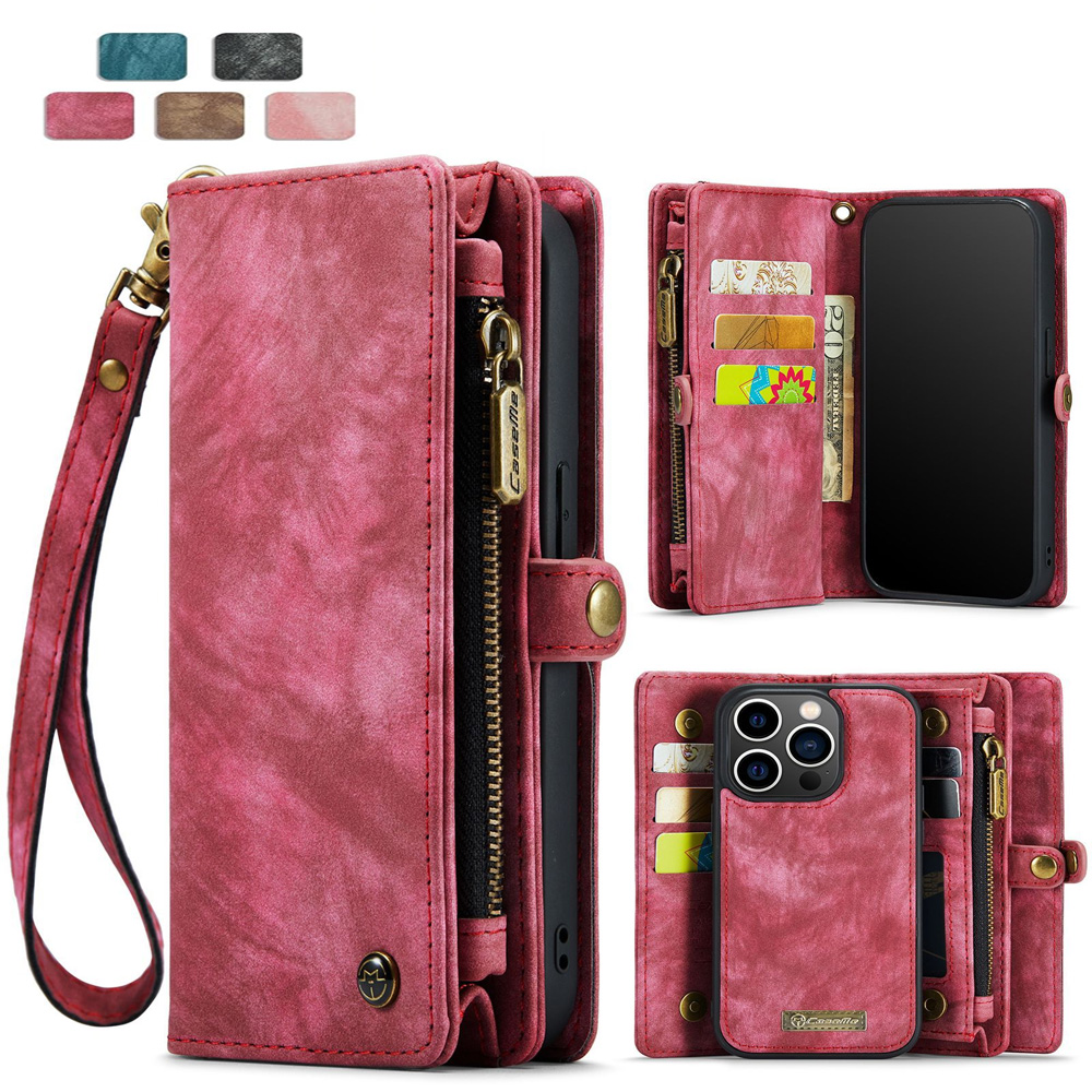 iPhone 16 Plus Leather Wallet Case with Magnetic Zipper Pocket Card Holder Compatible withSamsung Dark Pink - Image 1
