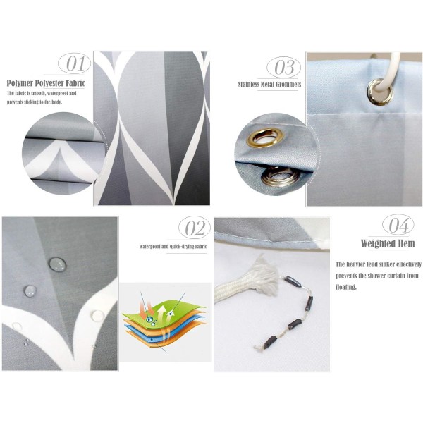 Grey Waterproof Washable Mildew Proof Polyester Shower Curtain 120x180 cm - Image 2