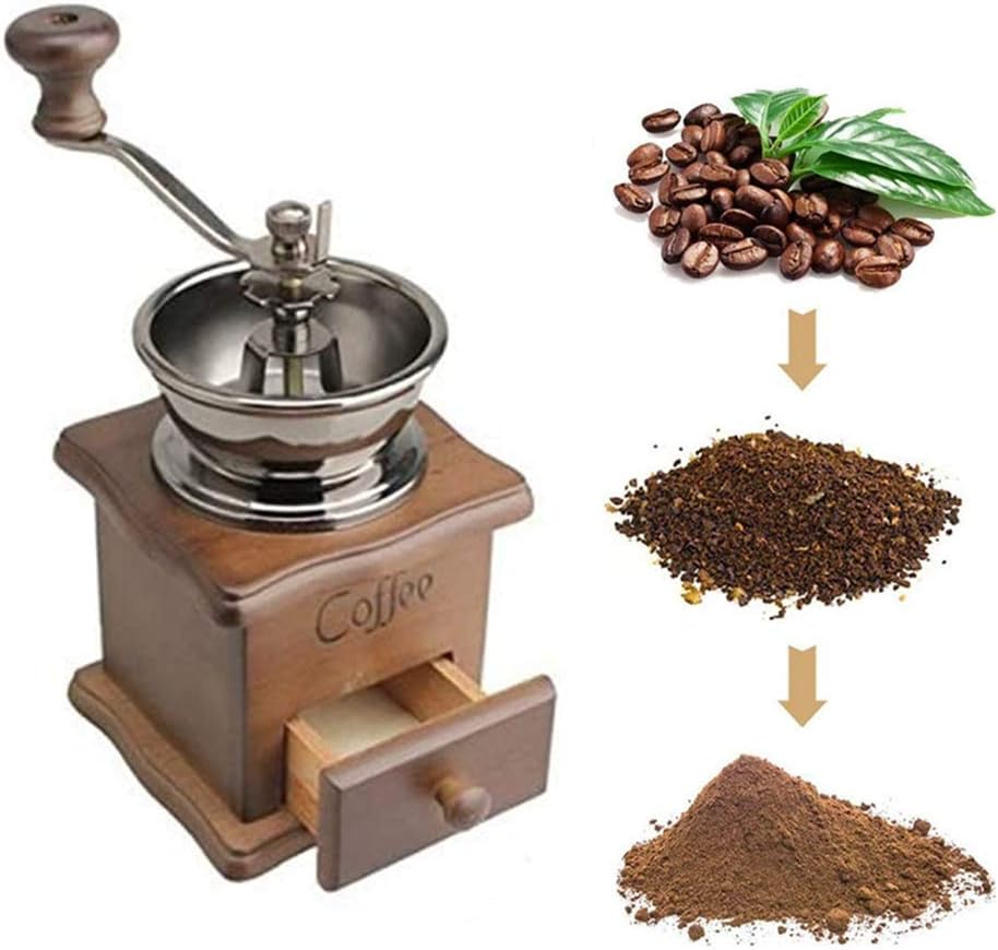 Retro Wooden Coffee Grinder Hand-Cranked Ceramic Burr Compatible with Braun Oral-B Philips - Image 3