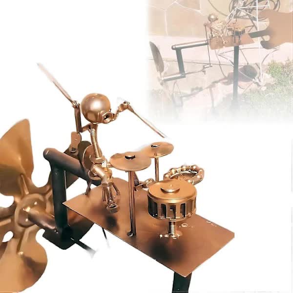 Compatible with Yard Lawn, Drummer Weather Vane Handmade Metal Garden Decoration Statue, Rock Art Wind Spinner - Image 1