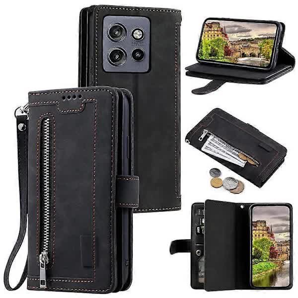 Motorola Edge 50 Neo 5G Case Black PU Leather Wallet Case with Zipper 9 Card Slots Compatible with Moto S50 5G Thinkphone 25 5G - Image 1