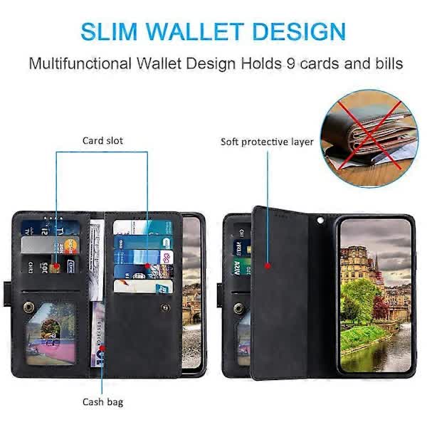 Motorola Edge 50 Neo 5G Case Black PU Leather Wallet Case with Zipper 9 Card Slots Compatible with Moto S50 5G Thinkphone 25 5G - Image 3