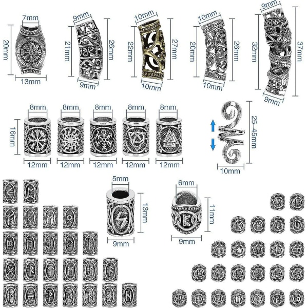Kryc 80 Rune Beads Set with 300 Rubber Bands for DIY Viking Beard and Hair Beads Antique Nordic Jewelry Braided Bracelet Pendant - Image 2