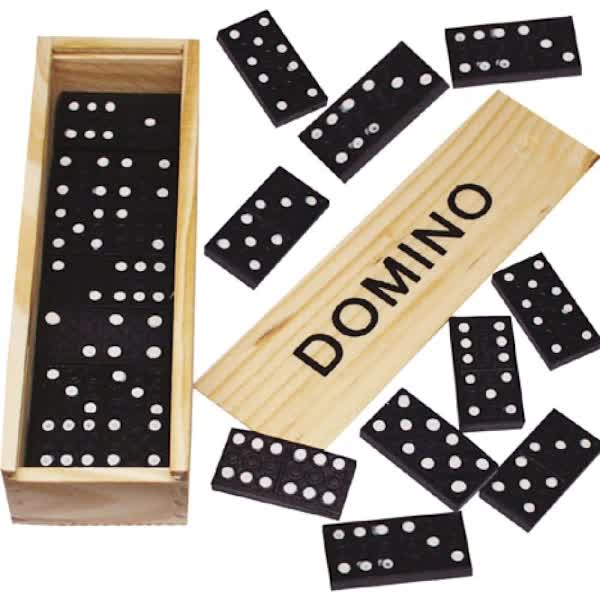 Wooden Domino Game 28 Pieces with Sliding Lid Case - Educational Aid for Children and Adults, Black Color - Image 1