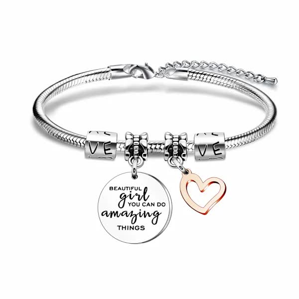 Girls Inspirational Charm Bracelet Gift for Women and Girls Pendant Bracelet You Can Do Amazing Things - Image 1