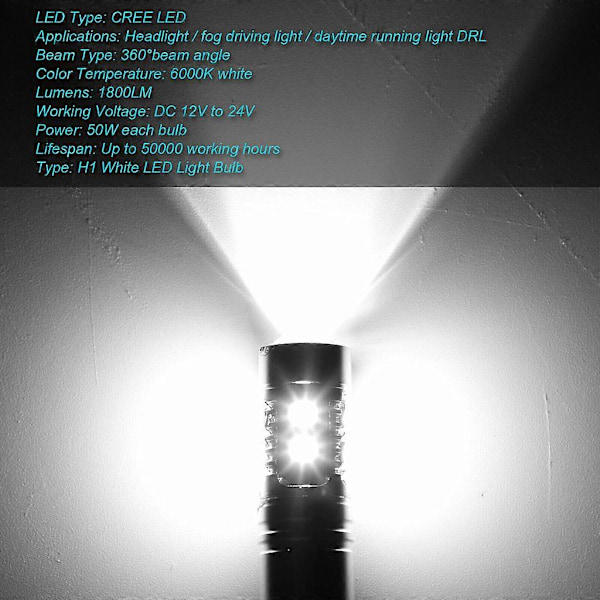 H1 LED Headlight Bulbs High and Low Beam Fog Lights 100W 6000K Conversion Kit 2x - Image 5
