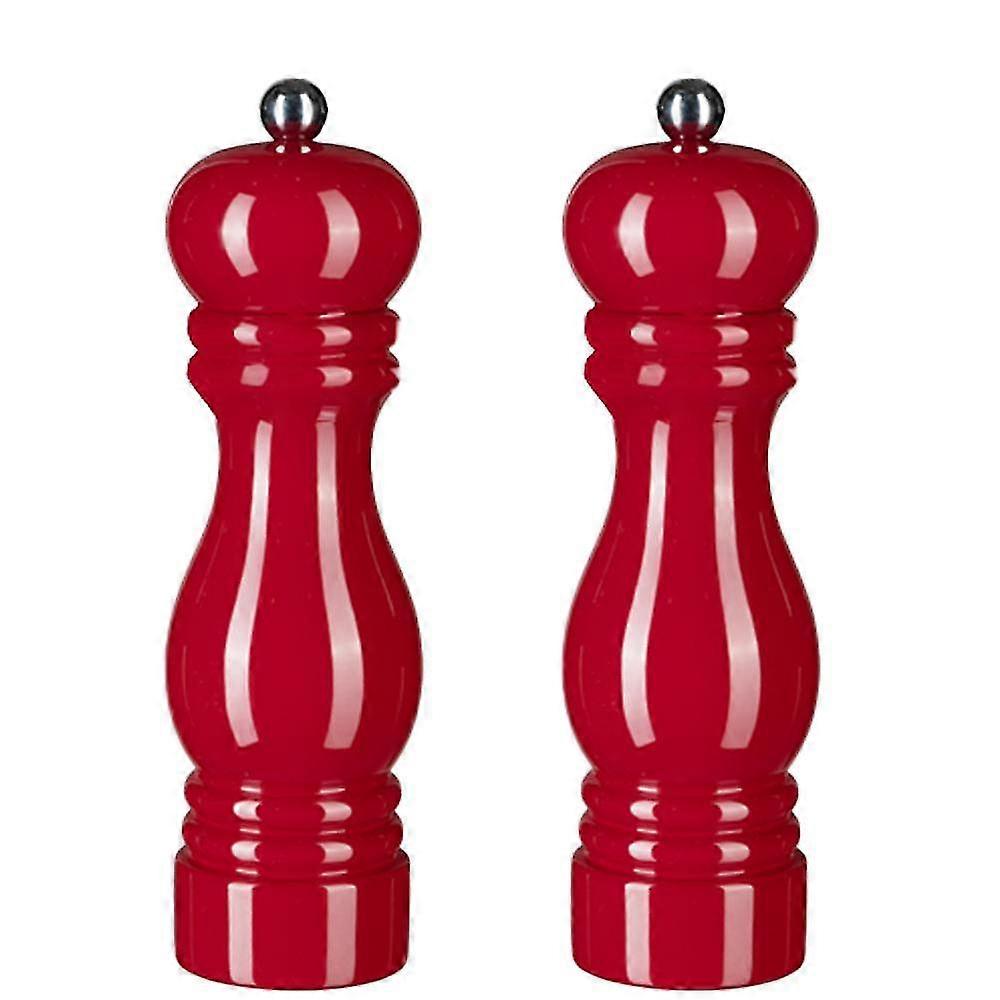Wooden Pepper Mill Salt and Pepper Shaker with Adjustable Ceramic Rotor 2pcs Red - Image 1