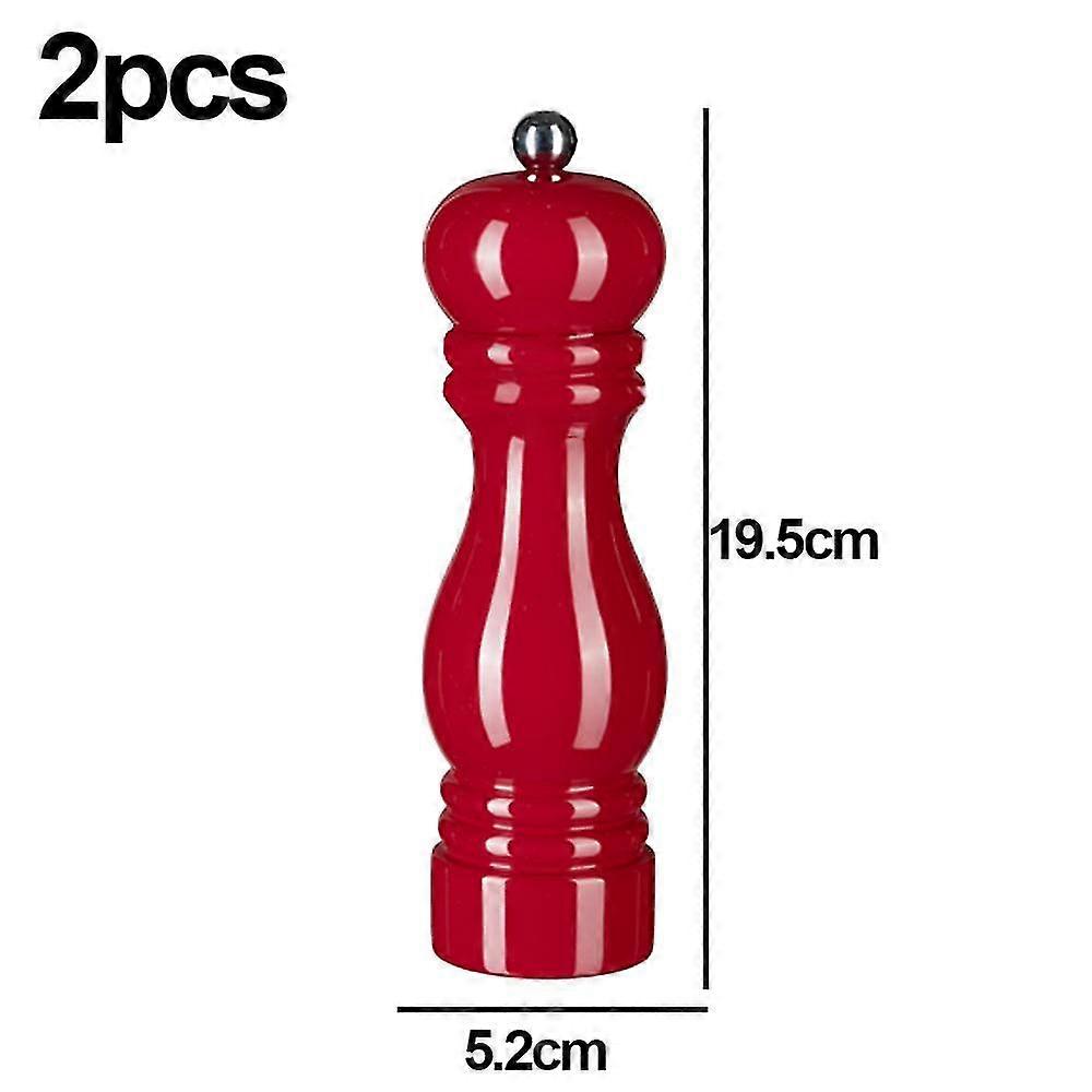 Wooden Pepper Mill Salt and Pepper Shaker with Adjustable Ceramic Rotor 2pcs Red - Image 2