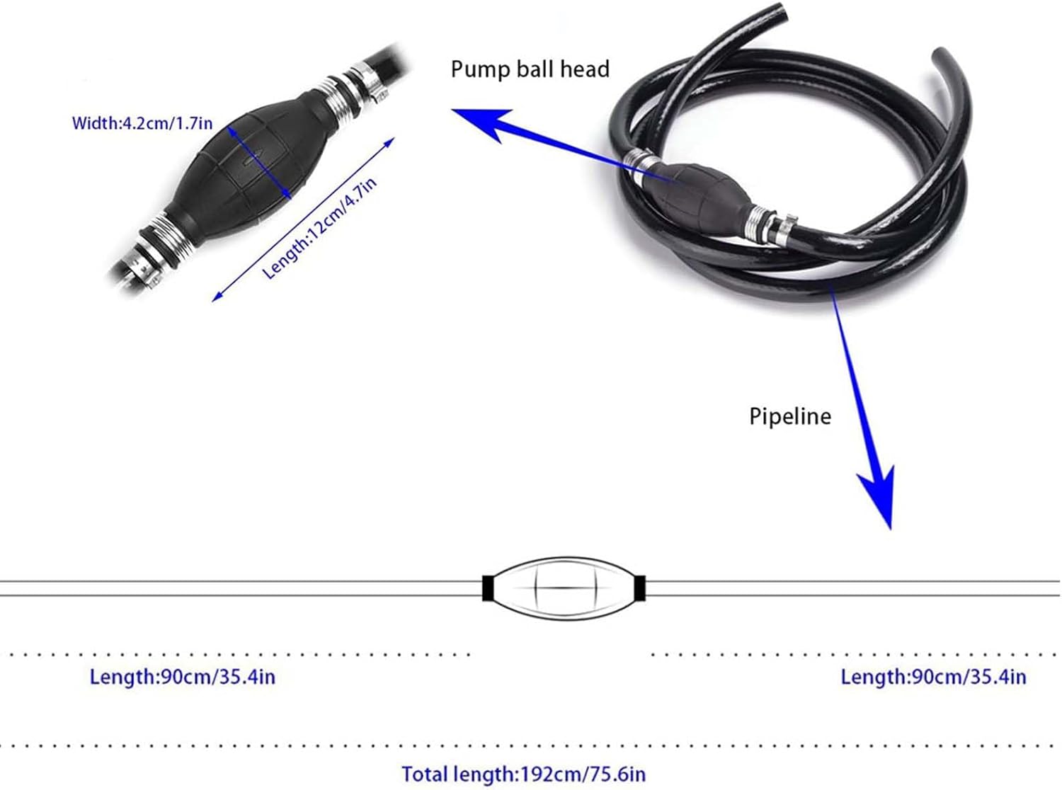 Fuel Line Hose for Outboard, Nylon Braid 5/16 Inch Fuel Line Hose with Hand Pump Bulb, 6 FT Long Boat RVs Tractor Fuel Line Assembly - Image 3
