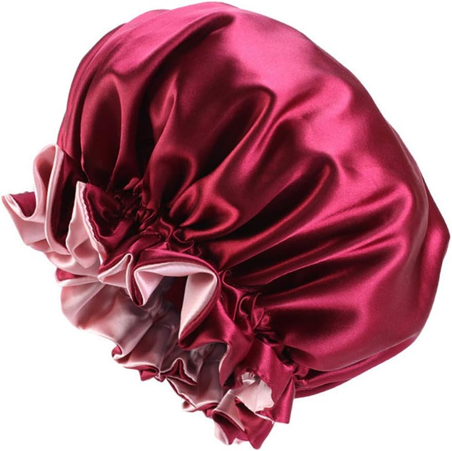 Solid Color Silky Satin Bonnet Cap,Bonnets for Women,Silky Bonnet for Curly Hair,Women Hair Wrap for Sleeping,Double Layers Wine Red - Image 1
