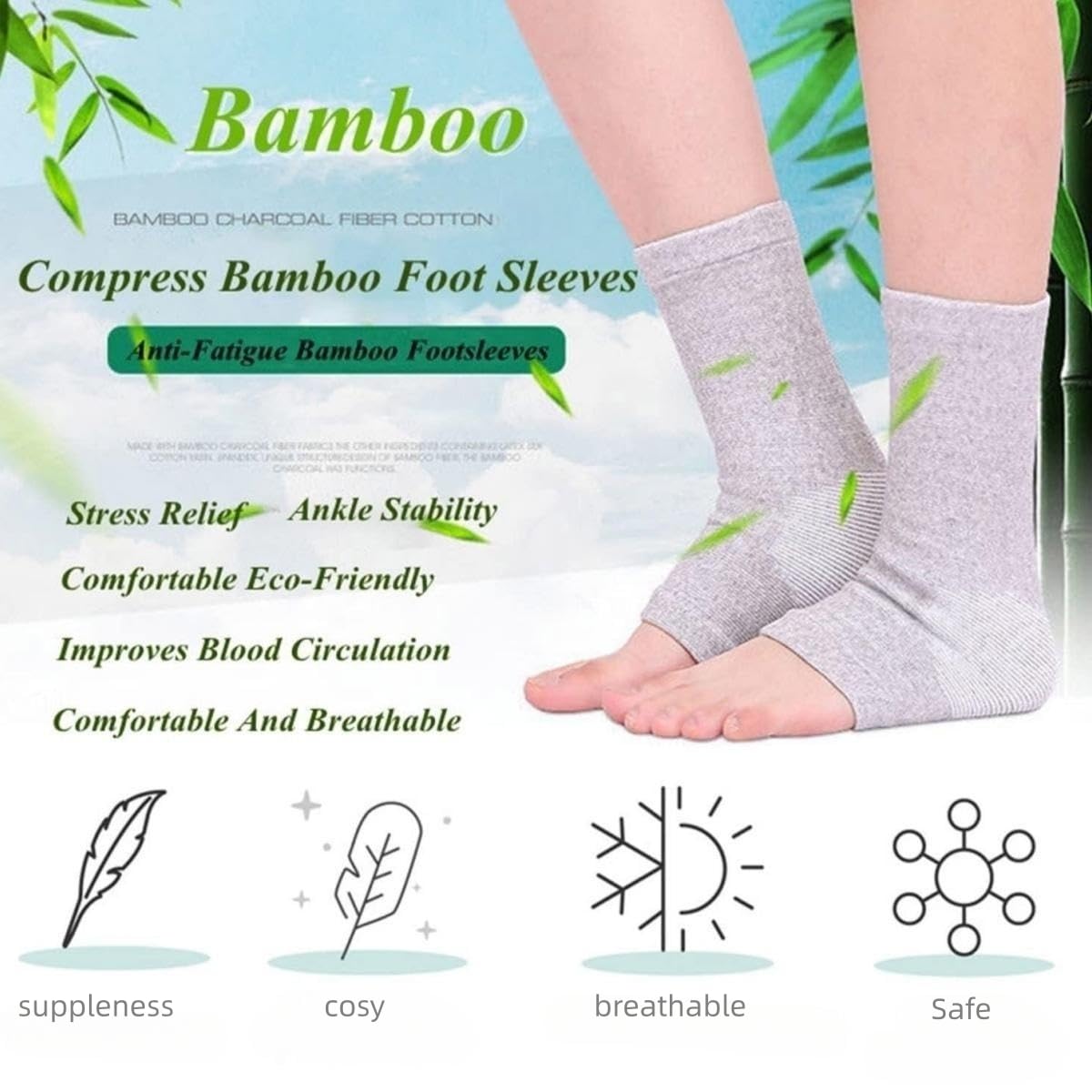 Bamboo Compression Socks, Bamboo Anti Fatigue Socks, Neuropathy Pain Relief At Bedtime,Ankle Swelling, for Sport Arthritis Pain Relief, Promote Blood Circulation, One Size Tall, Grey - Image 2