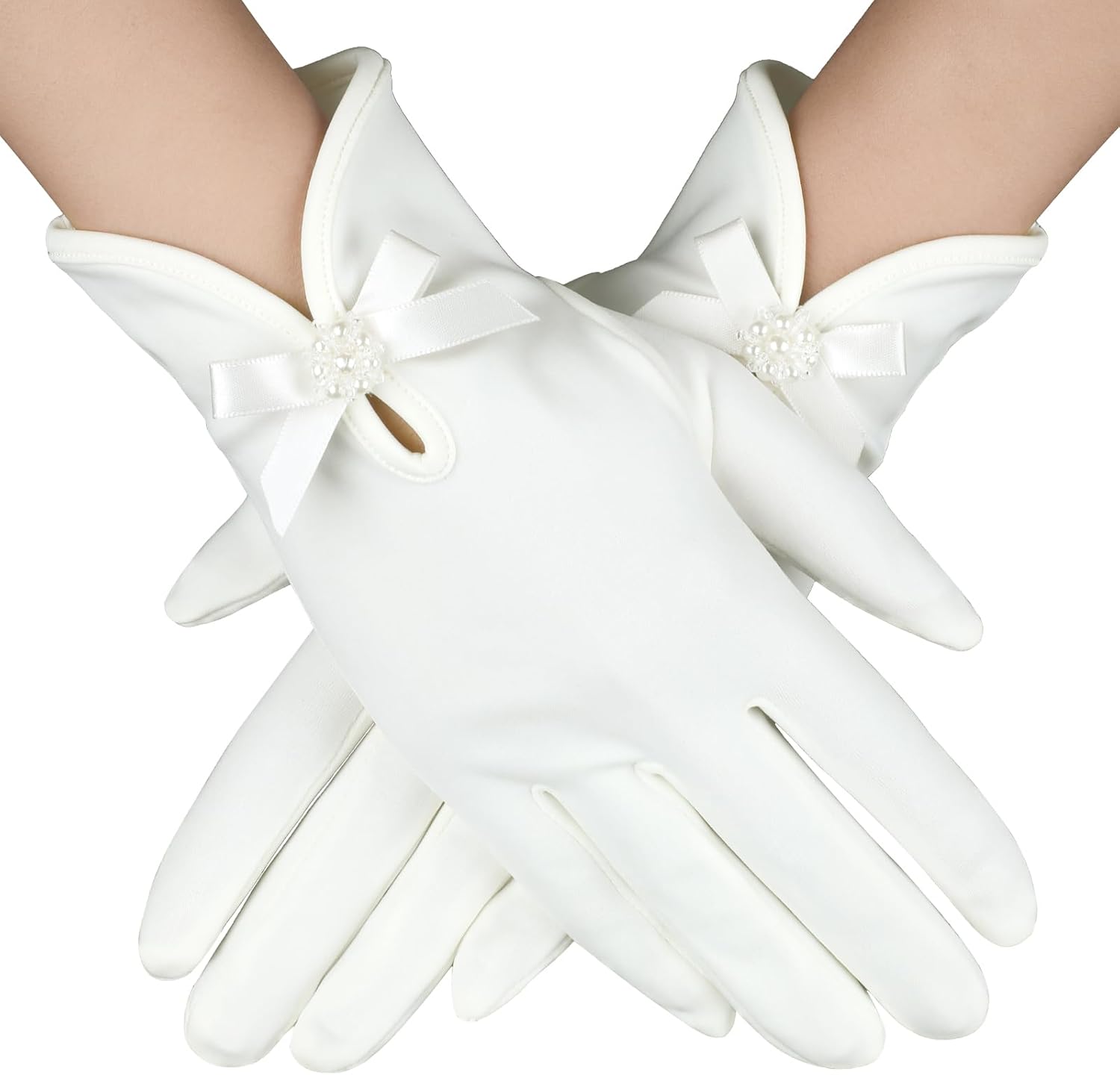 White Gloves Bow Short Satin Gloves Uniform Tuxedo Dress Wedding Bridal Glove 1920s Opera Special Occasion Fashion Accessories - Image 1