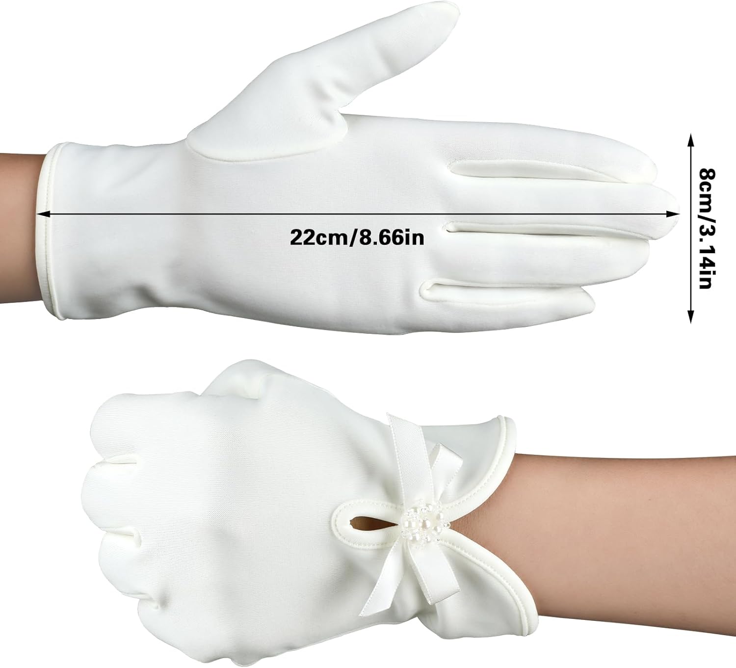 White Gloves Bow Short Satin Gloves Uniform Tuxedo Dress Wedding Bridal Glove 1920s Opera Special Occasion Fashion Accessories - Image 2