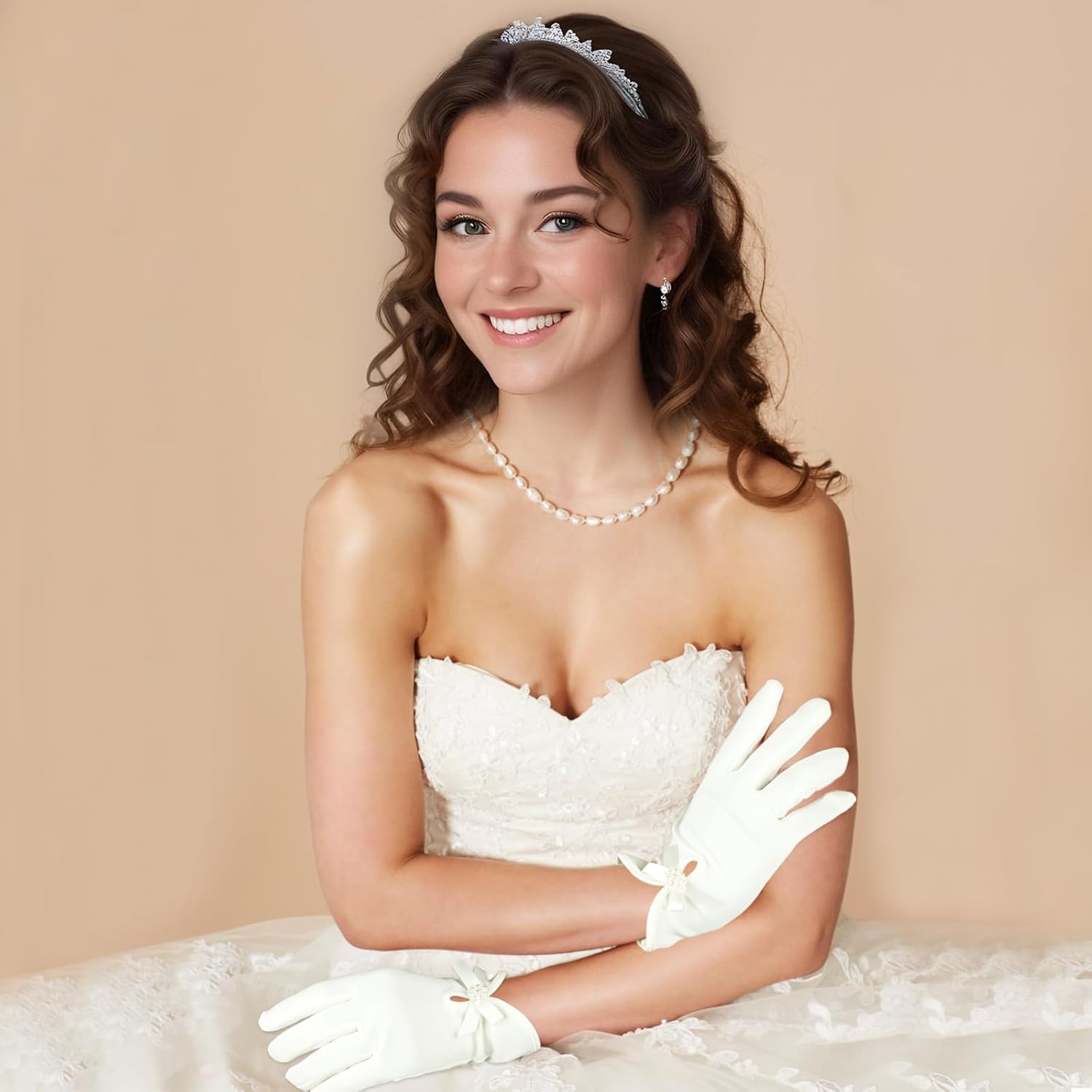 White Gloves Bow Short Satin Gloves Uniform Tuxedo Dress Wedding Bridal Glove 1920s Opera Special Occasion Fashion Accessories - Image 3