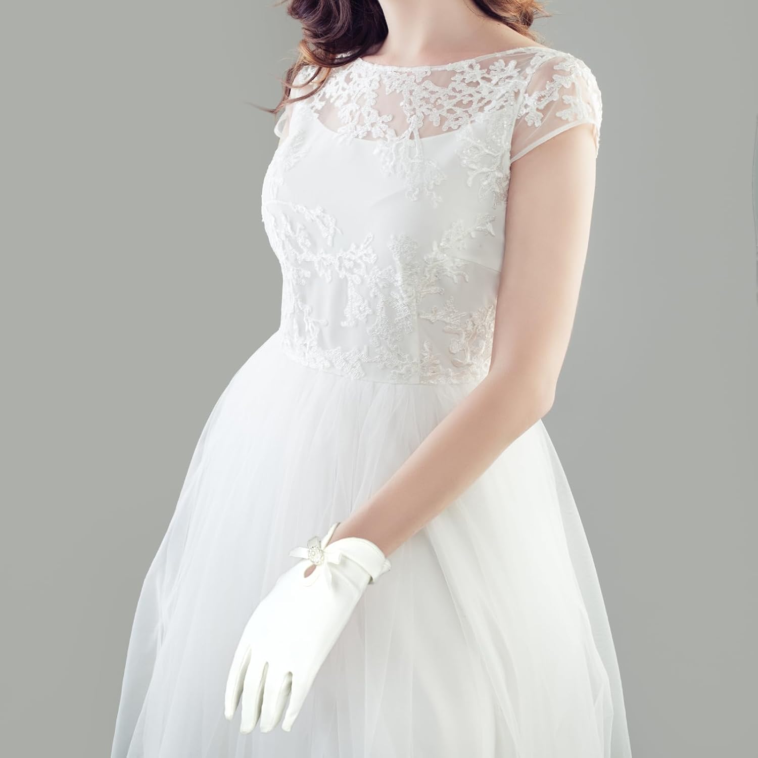 White Gloves Bow Short Satin Gloves Uniform Tuxedo Dress Wedding Bridal Glove 1920s Opera Special Occasion Fashion Accessories - Image 4