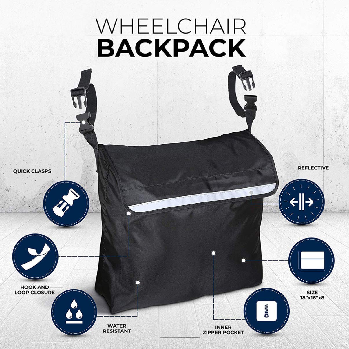 Wheelchair Pouch Wheelchair Bag Waterproof Large Wheelchair Accessories Bags to Hang on Back and Wheelchair Backpack Storage Bag - Image 3