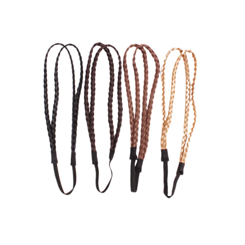 Braided Headband, 4 Pieces Elastic Braided Headbands No Slip Headbands Stretchy Headbands for Women Strand Headband Plaited Hair Band Hair Accessory for Girl (Random Color) - Image 1