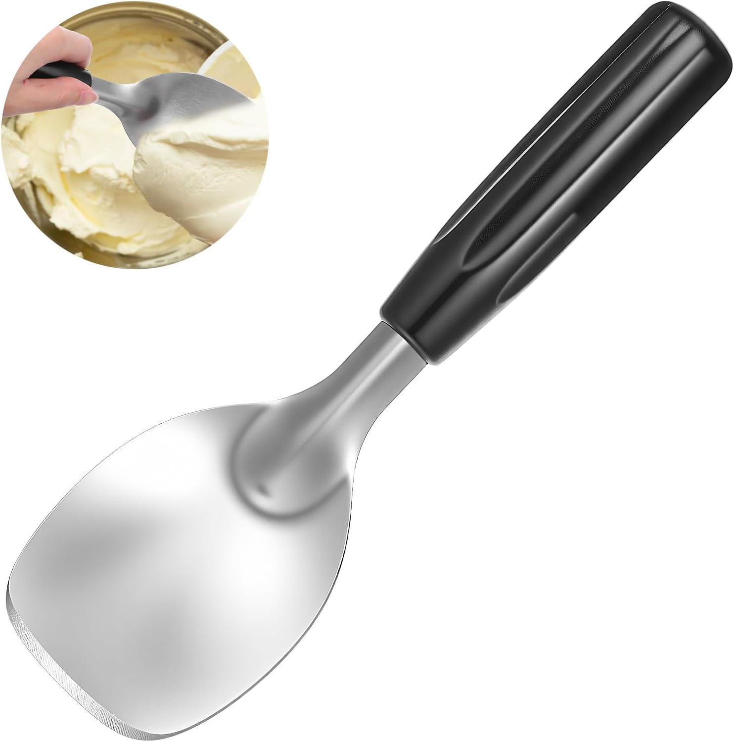 Ice Cream Spade Heavy Duty Stainless Steel Flat Ice Cream Scoop Paddle Non-Slip Handle Dishwasher Safe Flat Icecream Scooper For Hard Or Creamy Dessert Butter Hard Frozen Treats - Image 1