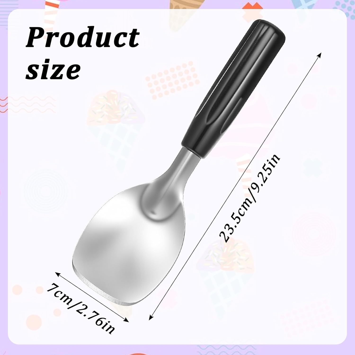 Ice Cream Spade Heavy Duty Stainless Steel Flat Ice Cream Scoop Paddle Non-Slip Handle Dishwasher Safe Flat Icecream Scooper For Hard Or Creamy Dessert Butter Hard Frozen Treats - Image 2